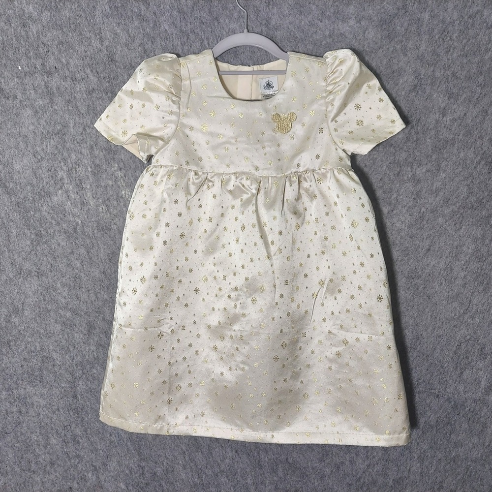 Disney Girl Dress 7 8 Satin Mickey Mouse Gold Snowflake Embroidered Party Formal